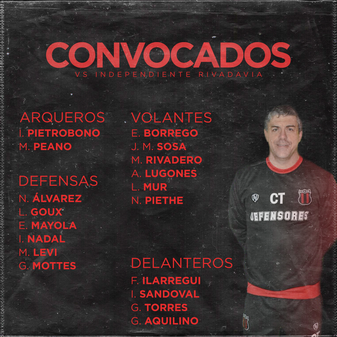 Lista de convocados vs Independiente Rivadavia 