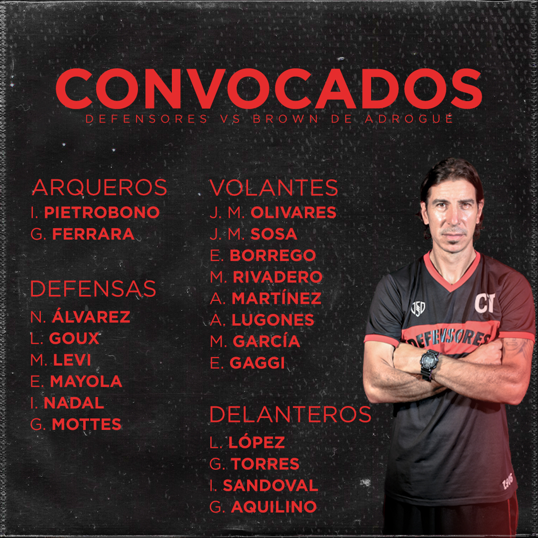 Lista de convocados vs Brown de Adrogué