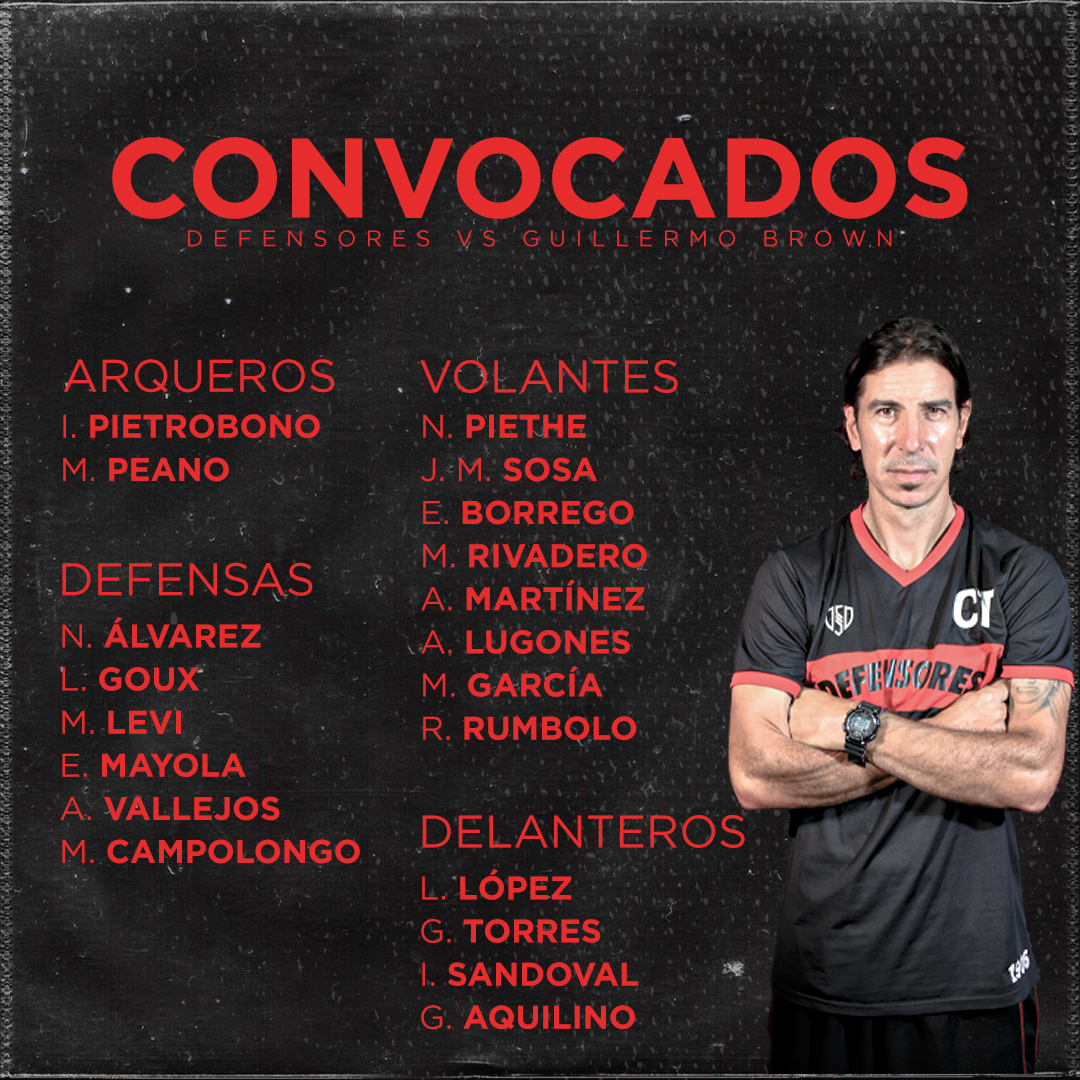 Lista de convocados vs Guillermo Brown